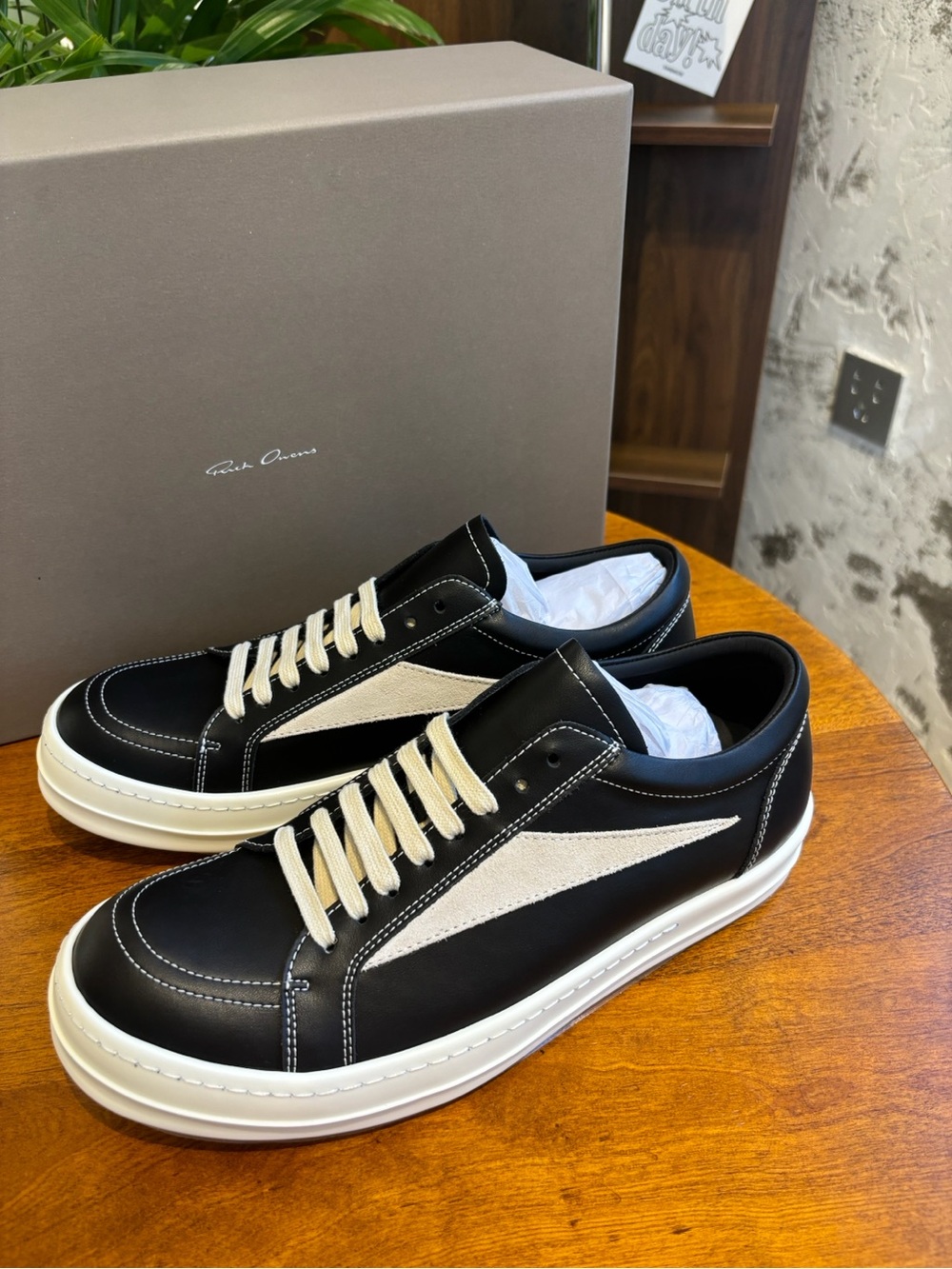 GoodRick Owens Black and Cream Low-Top Leather Sneakers